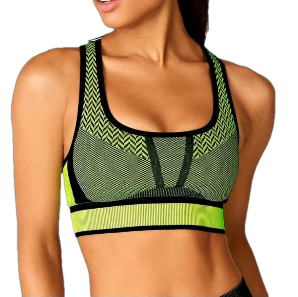 Fabletics Bianca Black and Yellow Seamless Sports Bra Size XS